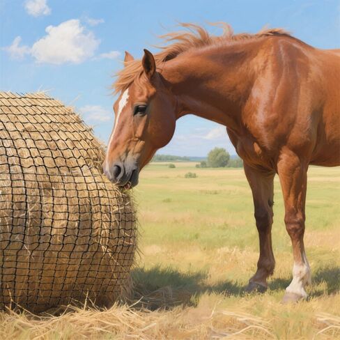 Round Bale Hay Net 6 * 6ft ، Net Hay for Heaches Hight Duty Planch Feed Hay Net مع تصميم غير متين و 1.75 بوصة للخيول والماشية والماعز الثروة الحيوانية in Kuwait