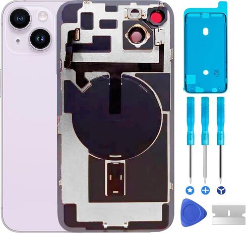 Original Back Glass Cover Battery Door Replacement & Waterproof Tape, Pre-Installed Camera Frame for iPhone 14 Plus All Carriers Repair 14 Plus Tool(Purple) in Kuwait