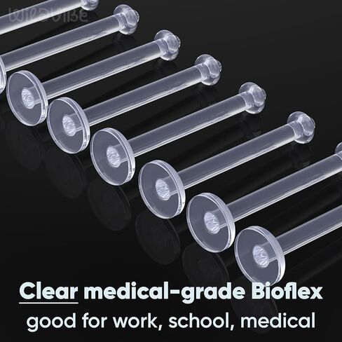 Flat Clear Tongue Ring For Work, Surgery - 14g Hypoallergenic Flat Tongue Rings For Women - 16mm (5/8) Flexible Straight Barbell Bioflex Plastic Tongue Piercing Retainer Jewelry Spacers (8pcs set) in Kuwait