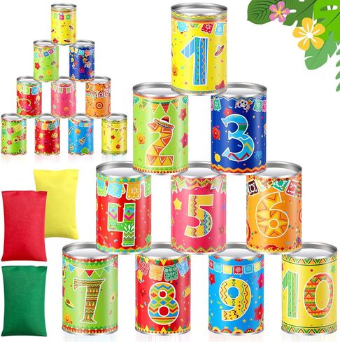 Hawaiian Tiki Can Toss Game Bean Bag Toss with 10 Tin Cans and 3 Bean Bag for Summer Luau Family Birthday Tropical Hawaii Aloha Indoors Outdoors Activities Party Supplies in Kuwait