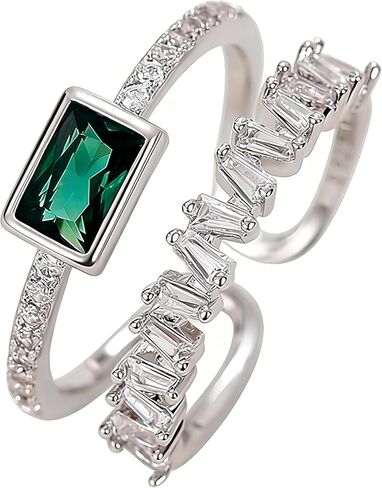 sdouefos 925 sterling Silver Women Emerald خطبة مفتوحة عتيقة 18K الذهب الأبيض مطلي ببنك مزدوج الزورق خاتم الزواج الأخضر الأحجار الكريمة in Kuwait