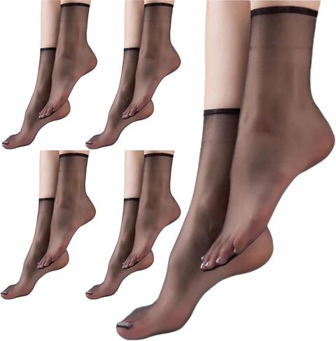 TeenFighter 5 Pairs Crystal Transparent Silky Nylon Ankle Socks for Girls, Ultra-Thin No Show Elastic Socks for Women in Kuwait