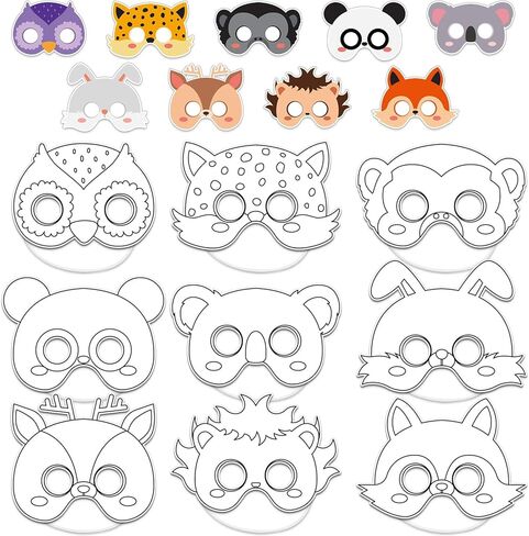 63 Set Animal Coloring Mask Jungle Paper Art Craft Kids Color Your Own Safari Lion Blank DIY Mask Masquerade Birthday Party Dress-Up Decoration Favor School Classroom Activity Game Supplies in Saudi Arabia