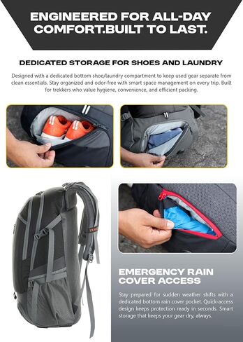 حقائب الظهر المحمول من Falcon 40 L للرجال والنساء ، وعلاج النهار غير الرسمي مع المشي لمسافات طويلة في غلاف المطر ، والرحلات ، وحقيبة السفر in Kuwait