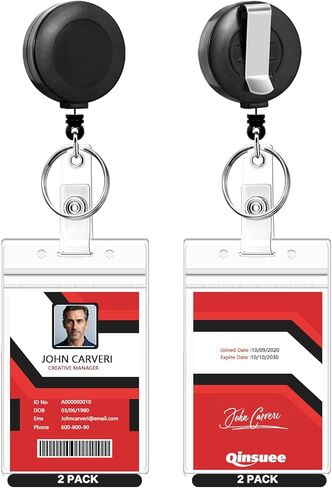 2 Pack Badge Reels Retractable with Key Rings, ID Badge Holder with 2 pcs Waterproof Extra Thick ID Card Holders, Belt Clip (Black) in Kuwait
