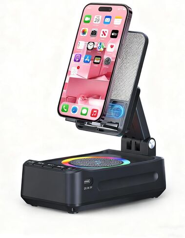 Cell Phone Stand with Wireless Bluetooth Speaker, Gifts for Men/Women/Dad/Mom/Her/Him, Adjustable Tablet Holder, Anti-Slip Design with HD Surround Sound, Compatible with iPhone/iPad/Samsung in Kuwait