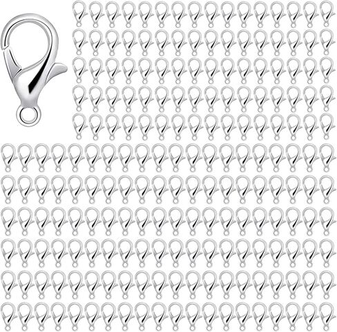 200 PCS Silver Lobster Claw Clasps, Small Alloy Lobster Clasps with Metal Storage Box Lobster Clips for DIY Keychains Bracelets Necklaces Crafts Jewelry Making (12×7mm, Silver) in Kuwait