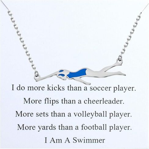 FEELMEM Swimming Necklace Swimming Lover Gifts with Inspirational Swim Team Gift Swim Coach Necklace Swimming Girl Gift in Kuwait