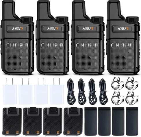 KSUN 4 عبوات من أجهزة الاتصال اللاسلكي للبالغين مع سماعة أذن وميكروفون 22 قناة FRS مقاومة للسقوط، شاشة عرض مصفوفة منقط طويلة المدى، بطارية VOX 4000 مللي أمبير في الساعة للتخييم والمشي لمسافات طويلة M6 in Kuwait