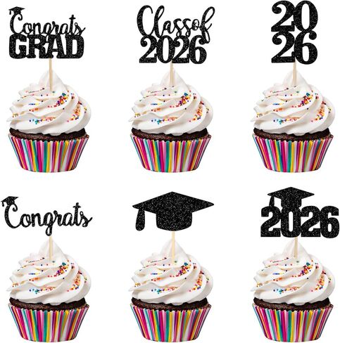 30pcs Gold Glitter Graduation Cupcake Toppers 2025 Class of 2025 Cupcake Topcake Toppers تختار 2025 للذهب 2025 Grad Party Cake Decorations in Saudi Arabia