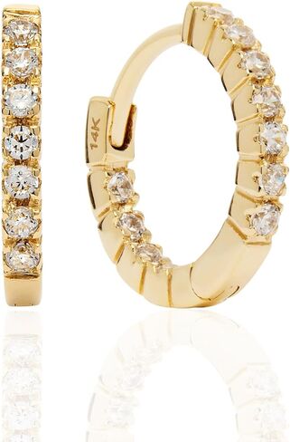 Everyday Elegance 14K Solid Gold Earrings | Round Cut Huggie Hoop | Cubic Zirconia | Choose Pave or 3-Stone Setting | With Gift Box in Kuwait