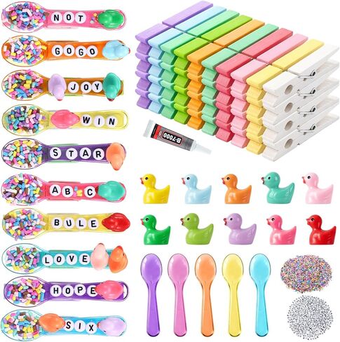 Geelin 80 Pcs Cheer Pins Spirit Clips Decorations for Cheer Stuff Cheerleader Team Gifts Bulk Backpacks with Mini 30 Ducks 30 Bows 20 Glasses 800 Beads and Pen Glue for Cheerleading Clothes Pins DIY in Kuwait