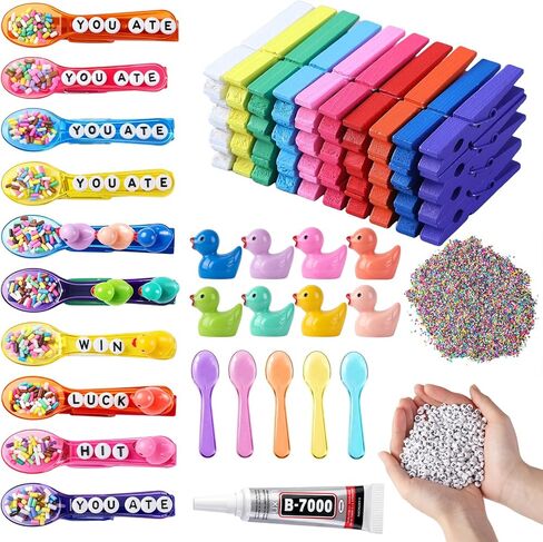 Geelin 80 Pcs Cheer Pins Spirit Clips Decorations for Cheer Stuff Cheerleader Team Gifts Bulk Backpacks with Mini 30 Ducks 30 Bows 20 Glasses 800 Beads and Pen Glue for Cheerleading Clothes Pins DIY in Kuwait