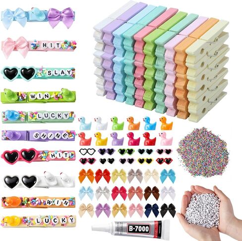 Geelin 80 Pcs Cheer Pins Spirit Clips Decorations for Cheer Stuff Cheerleader Team Gifts Bulk Backpacks with Mini 30 Ducks 30 Bows 20 Glasses 800 Beads and Pen Glue for Cheerleading Clothes Pins DIY in Kuwait