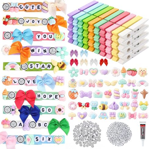 Geelin 80 Pcs Cheer Pins Spirit Clips Decorations for Cheer Stuff Cheerleader Team Gifts Bulk Backpacks with Mini 30 Ducks 30 Bows 20 Glasses 800 Beads and Pen Glue for Cheerleading Clothes Pins DIY in Kuwait