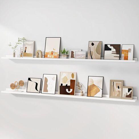 Floating Picture Ledge Shelves Set of 2, 16 Inch Solid Wood Wall Shelves with Lip, Large Nursery Book Shelf for Toys Storage, Kids Bookshelf, Living Room, Bedroom Decor Frames, Walnut Color in Saudi Arabia
