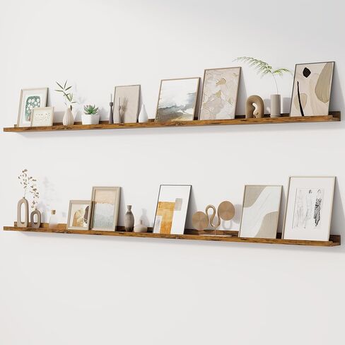 Floating Picture Ledge Shelves Set of 2, 16 Inch Solid Wood Wall Shelves with Lip, Large Nursery Book Shelf for Toys Storage, Kids Bookshelf, Living Room, Bedroom Decor Frames, Walnut Color in Saudi Arabia