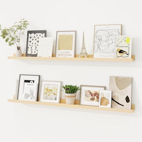 Floating Picture Ledge Shelves Set of 2, 16 Inch Solid Wood Wall Shelves with Lip, Large Nursery Book Shelf for Toys Storage, Kids Bookshelf, Living Room, Bedroom Decor Frames, Walnut Color in Saudi Arabia