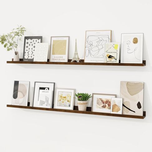 Floating Picture Ledge Shelves Set of 2, 16 Inch Solid Wood Wall Shelves with Lip, Large Nursery Book Shelf for Toys Storage, Kids Bookshelf, Living Room, Bedroom Decor Frames, Walnut Color in Saudi Arabia