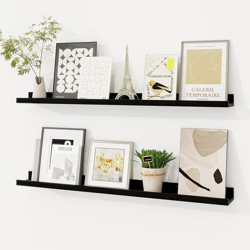 Floating Picture Ledge Shelves Set of 2, 16 Inch Solid Wood Wall Shelves with Lip, Large Nursery Book Shelf for Toys Storage, Kids Bookshelf, Living Room, Bedroom Decor Frames, Walnut Color in Saudi Arabia