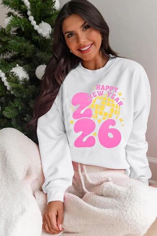 KIDDAD سنة جديدة سعيدة 2025 بلوزات النساء حفلة رأس السنة البلوز عيد ميلاد سعيد عطلة كم طويل البلوز القمم in Kuwait