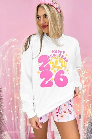 KIDDAD سنة جديدة سعيدة 2025 بلوزات النساء حفلة رأس السنة البلوز عيد ميلاد سعيد عطلة كم طويل البلوز القمم in Kuwait