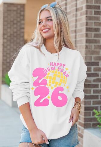 KIDDAD سنة جديدة سعيدة 2025 بلوزات النساء حفلة رأس السنة البلوز عيد ميلاد سعيد عطلة كم طويل البلوز القمم in Kuwait