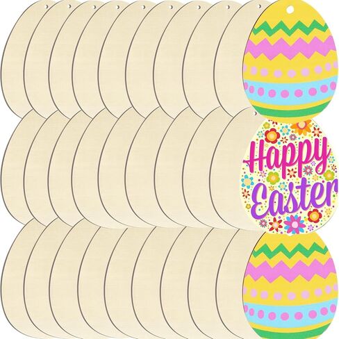 Wooden Easter Ornaments to Paint, Egg Wooden DIY Blank Unfinished Round Wood Discs Ornament for Crafts Hanging Decorations,Slices for Painting Crafts and Easter Decorations(10PCS) in Saudi Arabia