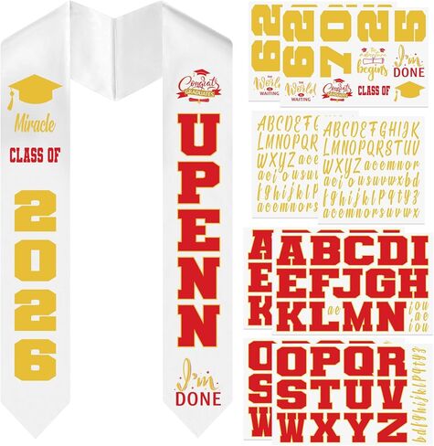 Glenmal 8 Sheets Large Class of 2025 Iron on Patches A to Z Vinyl Letter Number Stickers DIY Crafts Gifts Accessories Decorations for Graduation Stole T-Shirt Backpack Clothing Jacket Backpack Hat in Kuwait