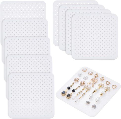 10 Pcs Acrylic Earing Display Cards, 44 Holes White Acrylic Ear Stud Jewelry Holders Earring Organizer Rectangle Earring Jewelry Show Rack for Earrings Necklace Jewelry Supplies, 8.9x4.95cm in Kuwait