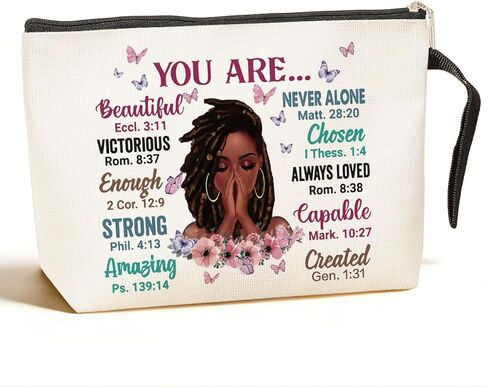 حقيبة مكياج أمريكية أفريقية ملهمة من Jztco - أنت جميلة وقوية ومذهلة ومبتكرة للسفر وحقيبة مكياج بسحاب للفتيات السوداء هدايا أمريكية أفريقية للنساء السود والأصدقاء والأخوات والأم والعمة in Kuwait