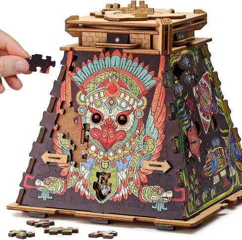 iDventure Cluepuzzle Pyramid of The Sun | Puzzle Box with Jigsaw Puzzle | Escape Room Game | Treasure Box | 3D Wooden Puzzle | Sequential Puzzles Puzzle Box Adults and 10+ | Money Gift Box in Kuwait