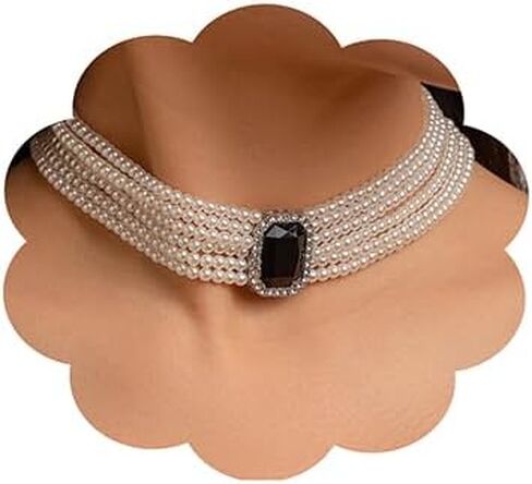 fxmimior Women Boho Multilayer 1920s Rhinestone Necklaces Green Red Dainty Pearls Layered Choker Necklaces Black Fashion Chunky Pendant Adjustable Layering Chain Necklaces for Women in Kuwait