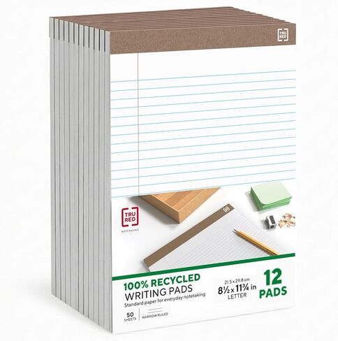 TRU RED Staples 100% Recycled 8-1/2" x 11 3/4", Canary, Perforated Notepads, Narrow Ruled, 12/Pack in Kuwait