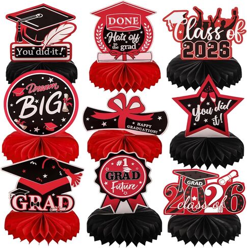 9pcs الأسود الذهب تهانينا غراد قرص العسل المركزية 2025 فئة زخارف طاولة التخرج من 2025 أنت فعلت ذلك على طاولة مركزية خريجة التهاني جدول زخارف علامة توبيبر in Kuwait