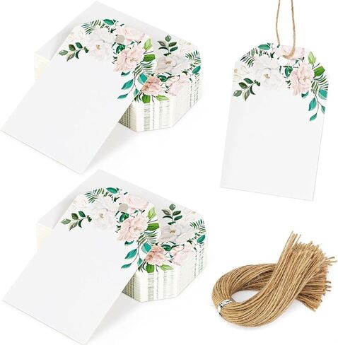 VGOODALL 40PCS Floral Gift Tags with String - Thank You Paper Tags for Baby Shower, Birthday, Wedding, Bridal Shower, DIY Gift, Party Favor Decor in Kuwait