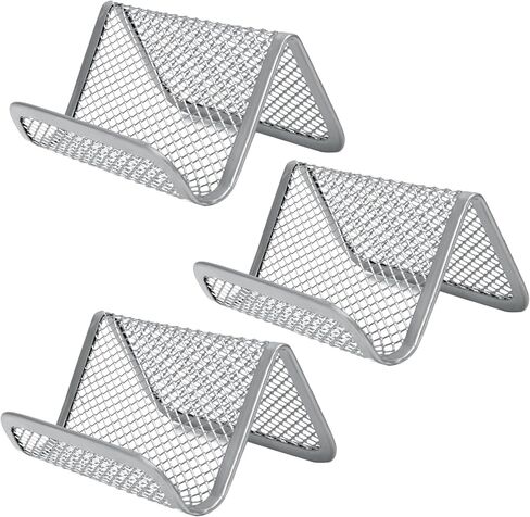 BokWin 3 Pack Business Card Holder Desk Sturdy Metal Mesh Desk Organizer Office Name Card Display Stand, Silver in Kuwait