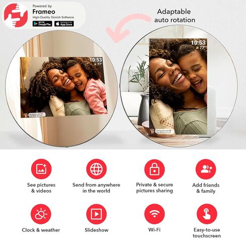 Digital Picture Frame WiFi Digital Photo Frame, IPS HD Display Touch Screen,16GB Storage, Slideshow, Wall Mountable, Auto-Rotate, Share Photos and Video via Uhale App in Kuwait