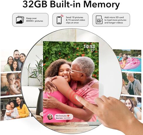 Digital Picture Frame WiFi Digital Photo Frame, IPS HD Display Touch Screen,16GB Storage, Slideshow, Wall Mountable, Auto-Rotate, Share Photos and Video via Uhale App in Kuwait