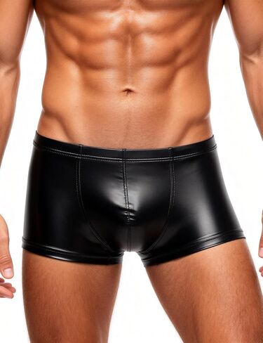 ohyeah Men's Underwear Boxer Brifs Stretch Faux Leather Trunks with Pouch Black Shorts Lingerie Sexy Underpants for Men 6-14 in Kuwait
