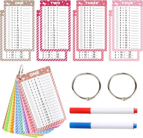 17 Pcs Multiplication Flashcards 0-16, Times Table Flash Cards with 2 Dry Erase Markers 2 Rings for Kids 1st to 3rd Grades Multiplication Game Supplies in Saudi Arabia