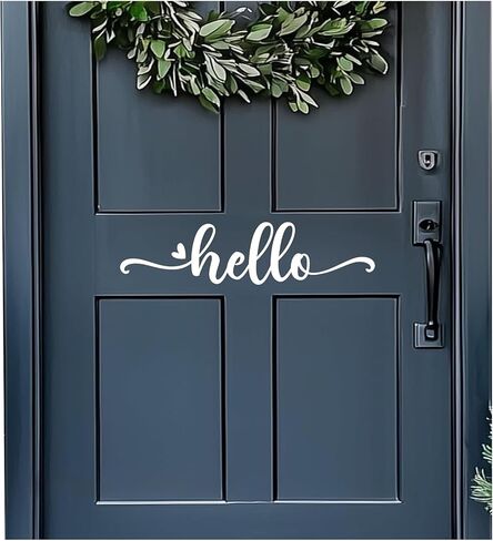 Hello Door Decal, Cute Hello Sticker Greeting for Home, Hello Vinyl Decal, Welcome to Our Home Front Door Decor, Hello House Door Saying Vinyl Decal Quote, House Warming Gift (3.8 x 16.9 in, Black) in Saudi Arabia