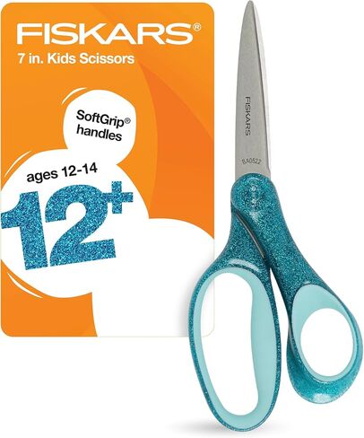 Fiskars 7" SoftGrip Left-Handed Student Glitter Scissors for Kids 12+ - Left-Handed Scissors for School or Crafting - Back to School Supplies - Blue Glitter (Pack of 3) in Saudi Arabia