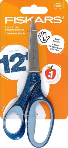 Fiskars 7" SoftGrip Left-Handed Student Glitter Scissors for Kids 12+ - Left-Handed Scissors for School or Crafting - Back to School Supplies - Blue Glitter (Pack of 3) in Saudi Arabia