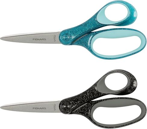Fiskars 7" SoftGrip Left-Handed Student Glitter Scissors for Kids 12+ - Left-Handed Scissors for School or Crafting - Back to School Supplies - Blue Glitter (Pack of 3) in Saudi Arabia