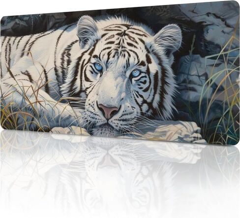 أبيض النمر الكبير فأر الماوس الحيوانات البرية حيوانات موسباد جمالية بارد حصيرة المكتب للوحة المفاتيح ومطاط لوحة الكمبيوتر غير قابلة للانزلاق للألعاب لوازم المكاتب المنزلية للمكتب 23.6 × 11.8 بوصة in Kuwait