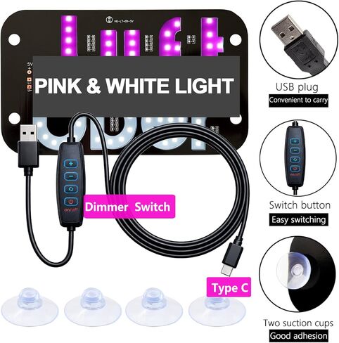Pink Light Sign for Car Windshield with 2 Suction Cups, Type-C Switch Cable in Kuwait