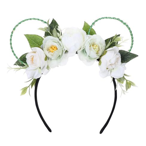 VISSTREE Handmade Mouse Ears Headband with Large Flower and LED Light Pink Floral Headwear for Theme Wedding Party and Park Hair Accessories in Kuwait