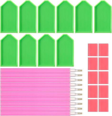 Ymapinc 15 PCS Diamond Art Pens Tools with 5 Drill Pen, 5 Tray, Glue Clay, Diamond Art Accessories Pens for Kids Adults DIY Crafts (Red, Pink, Green) in Kuwait