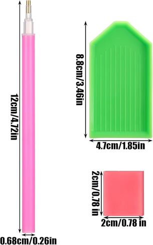 Ymapinc 15 PCS Diamond Art Pens Tools with 5 Drill Pen, 5 Tray, Glue Clay, Diamond Art Accessories Pens for Kids Adults DIY Crafts (Red, Pink, Green) in Kuwait